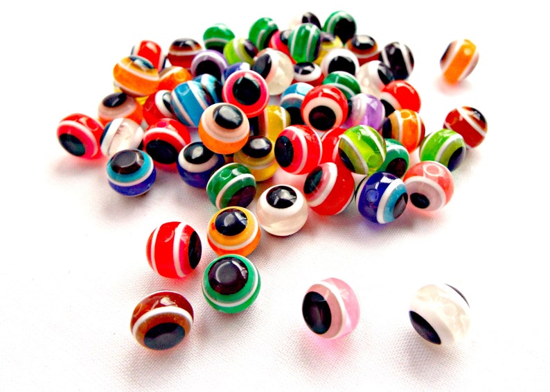 50 Evil Eye Beads, Mixed Color Beads, Resin Evil Eye Beads, 10mm Round Beads, Jewelry Beads, 50 Resin Beads, Jewelry Supplies, UK Seller image 4