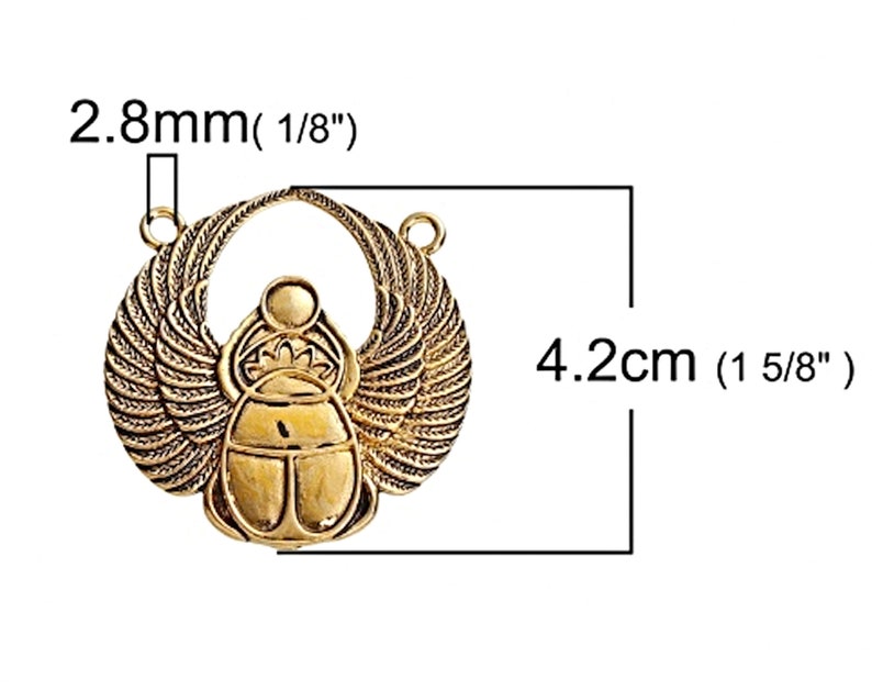 3 Antique Gold Scarab Pendants with Two Holes, 42x41mm Large Alloy Beetle Keyring or Bag Charm, UK Shop image 8