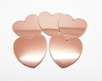 5 Copper Blanks, Heart Pendants, 37mm Stamping Blanks, 1mm Thickness, Large Copper Blanks, Unfinished Copper with Hole, Copper Tags, UK Shop