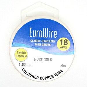 Alambre artesanal color oro rosa, 1 mm, calibre 18, 4 metros de longitud, alambre de cobre coloreado resistente al deslustre para joyería, envoltura de alambre y manualidades. imagen 3