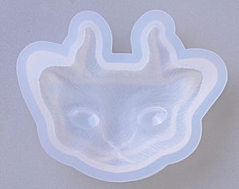 Devil Cat Silicone Mould, Resin Casting Tool, Flatback Large Head for Polymer Clay, DIY Feline Jewellery