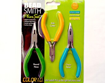 Set of 3 Pliers, Jewelry Tool Kit, BeadSmith Color I.D., Round Nose, Chain Nose & Side Cutter Plier, Jewelry Making, UK Shop