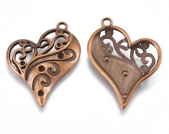 20 Bronze Color Metal Heart Pendant Base, 39x31mm Large Metal Charms, Pendants to Paint, Earring Components, Necklace Making, UK Shop
