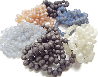 6mm Frosted Glass Rondelle Beads, 6 Color Choices, Approx 94 Faceted Transparent Beads, Rainbow Plated Jewelry Beads, UK Shop