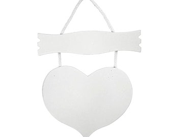 Wooden Heart Plaque, 24x19cm, 5mm Thick, Heart & Banner, White Cord, Ready to Decorate, Wall Hanging, Decoupage Plaque, Wall Decor, UK Shop