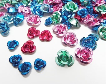 Aluminum Rose Beads, Aluminium Flowers, 100 Bead Pack, Mixed Sizes, Rose Beads, Metal Flower Beads, Mixed Colors, Lightweight, UK Shop