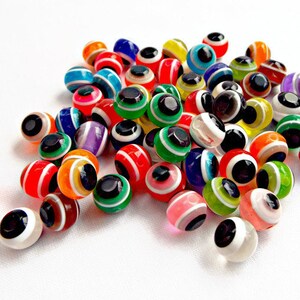 50 Evil Eye Beads, Mixed Color Beads, Resin Evil Eye Beads, 10mm Round Beads, Jewelry Beads, 50 Resin Beads, Jewelry Supplies, UK Seller image 1