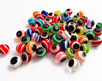 50 Evil Eye Beads, Mixed Color Beads, Resin Evil Eye Beads, 10mm Round Beads, Jewelry Beads, 50 Resin Beads, Jewelry Supplies, UK Seller