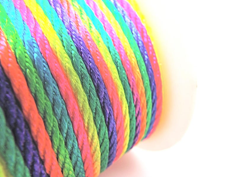 Rainbow Jewellery Cord, 2mm Twisted Ombre Nylon in a 5 Metre Length for Necklace and Bracelet Making image 5