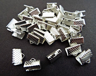 10mm Silver Ribbon End Crimps, Cord Ends for Bead Looming & Jewellery, Pack of 50 or 100 Ribbon Clamps, UK Craft Supplies