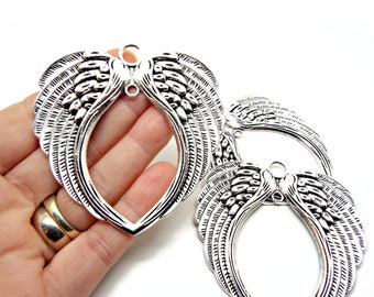 69mm Wing Pendants, Angel Wings Pendant, Large Silver Pendant, Tibetan Silver Style, Silver Angel Pendant, UK Seller, Jewelry Supplies