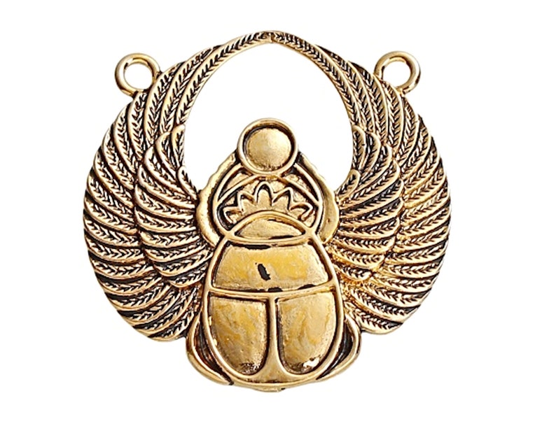 3 Antique Gold Scarab Pendants with Two Holes, 42x41mm Large Alloy Beetle Keyring or Bag Charm, UK Shop image 5