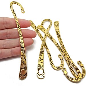 5 Antique Gold Bookmarks, Sun and Stars Design, Blanks for Beads Tassels & Charms, 124mm Page Marker, Bookworm Gift, UK Shop image 4