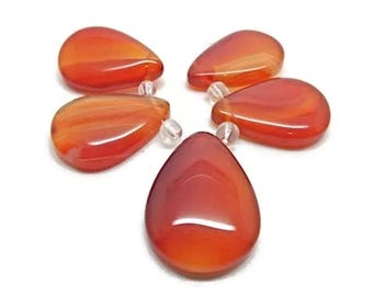 5 Orange Agate Teardrop Pendants, Gemstone Jewellery Making Supplies, 1 Large 4 Small Stones