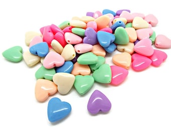 50x 13mm Plastic Valentine Heart Beads in Mixed Colors, Top Drilled Heart Beads for Fun Jewelry, UK Shop