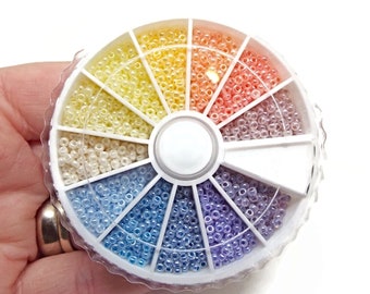 1800 Miyuki Seed Bead Sky Mix Wheel Size 11/0, 12 Mixed Colour Rocailles, 150 of Each for Bead Weaving & Looming, UK Beading Supplies