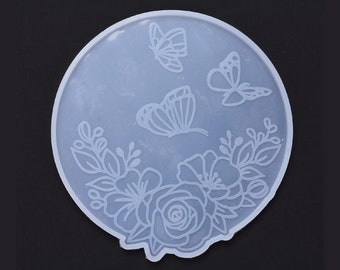 Butterflies and Flowers Mold, 156x149x5mm, Large Resin Casting Mold for Dish or Plate, UK Shop