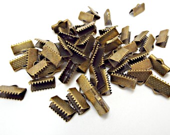 13mm Bronze Ribbon Crimps, Cord End Clamps, Antique Bronze Jewelry Findings, Pack of 50 or 25, UK Shop