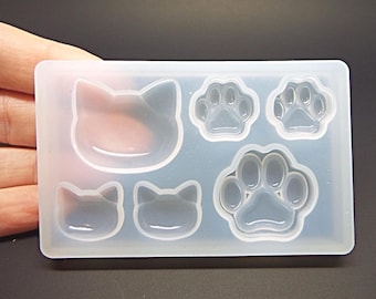 77mm Cat Silicone Mould, Cat Face and Paws Resin Casting Polymer Clay Tool, Jewellery Making Craft Supplies