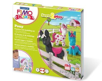 Polymer Clay Pony Modelling Set for Kids, Childrens Horse Craft Kit, Fimo Stocking Filler or Birthday Gift for Child, UK Shop