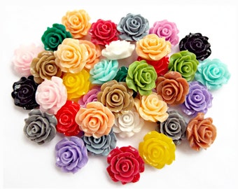 100 Flower Cabochons, Flower Decoration, 20mm Rose Cabochons, Mixed Colors, Flatback Cabochon, Hair Crafts, Jewelry Supplies, UK Shop