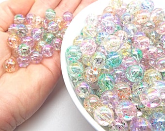 50x 10mm Clear Glitter Beads, Pastel Colors, Round Bubble Beads with Glitter Inner, UK Shop, Jewelry Making Supplies
