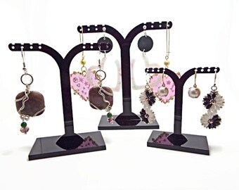 3 Black Earring Display Stands, Holds 4 Pair Per Stand, Photo Prop, Compact Display, Plastic Earring Holder, Earring Organiser, UK Shop