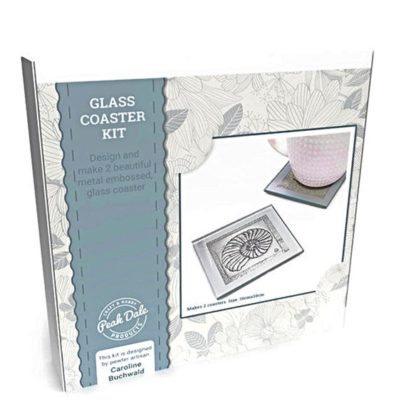 Metal Embossing Kit, 2 Coaster Set, Metal Craft Starter Kit, Glass Coasters, Full Instructions, Everything Included