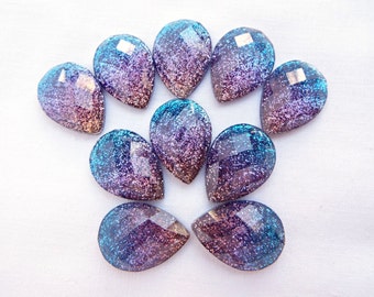 10 Glitter Teardrop Cabochons, Blue Purple Pink, Faceted Teardrop, Flatback Cabochons, Resin Embellishment, Teardrop Shape, UK Shop