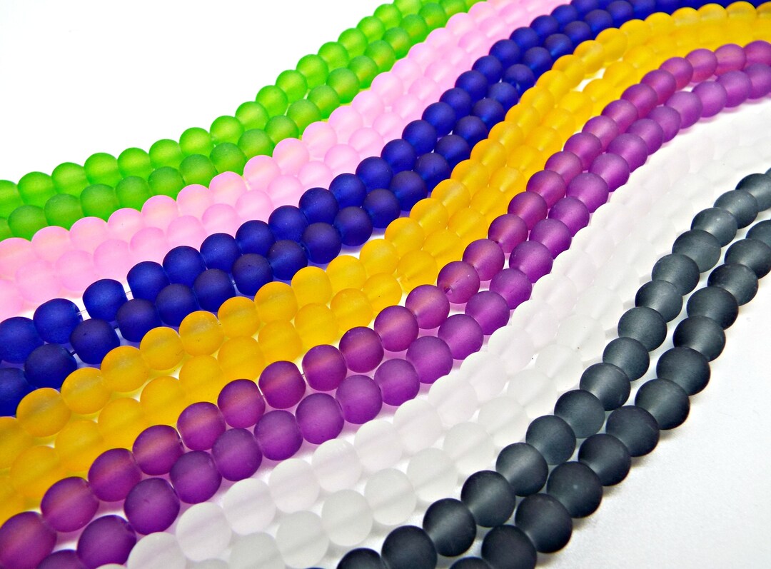 135x 6mm Frosted Glass Beads, Round Beads in 7 Colors, 135 Transparent