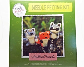 Woodlands Friends Needle Felting Kit, Gift Kit with Everything Included, DIY Felt Animal Kit, Badger Fox & Squirrel, Mushroom Deco, UK Shop