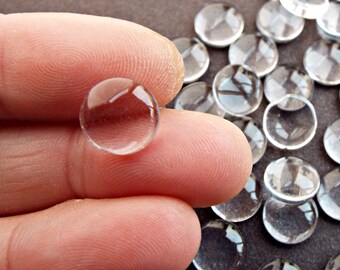 12mm Glass Cabochons, 25 or 50, Clear Cabochons, Glass Dome, Flat Back, Round Glass Cabs, Clear Dome Cabs, Jewelry Supplies, UK Seller