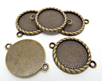 Bezel Pendant Connectors, 10 Bronze Cabochon Setting, 20mm Tray, Jewelry Links, Round Bezel Setting, Twisted Edge, Metal Findings, UK Seller