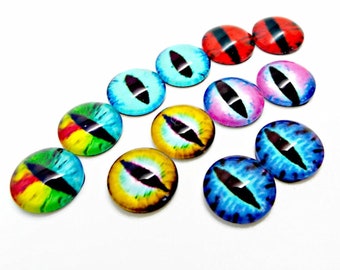 12mm Glass Eyes, 12 Eye Cabochons, Photo Cabochons, Dragon Eyes, Monster Eyes, Glass Eye Cabs, Mixed Colors, Craft Supplies, UK Seller