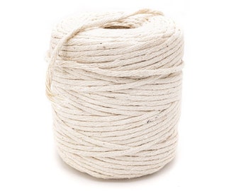 3.5mm Natural Cotton Macrame Cord, Approx. 120 Metres, Single Twist Macrame Twine, Ecru Soft Cotton Yarn, UK Shop