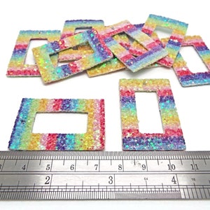 20 Faux Leather Pendants with Rainbow Sequin Glitter, 43x28x2mm Rectangle with Centre Cut-Out, Soft & Flexible, UK Shop image 3