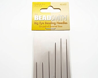 Big Eye Beading Needles, Pack of 6 in 4 Sizes, Bead Looming, BeadSmith Needles, Beading Tools, Craft Supplies, UK Shop