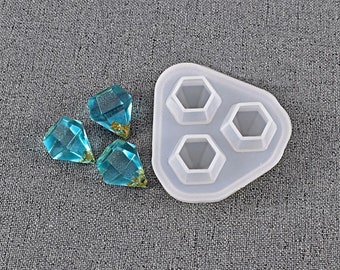 3 Diamond Gemstone Mold, Faceted Crystal Resin Tool, 42x44.5x19mm, DIY Jewelry Mold, Polymer Clay Mould, UK Shop