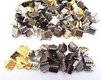 Textured 6x6mm Iron Ribbon Ends, Mixed Color Cord Clamps, Silver Gold Bronze & Copper Ribbon End Crimps, 50 or 100, UK Shop