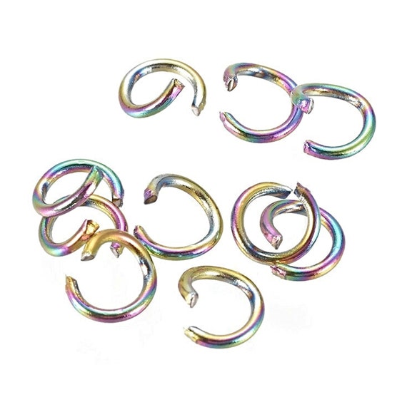 5mm Jump Rings, Stainless Steel, Rainbow Plated, Jewelry Findings, Pack of 50, 20 Gauge Steel Findings, Rainbow Jewelry, UK Shop