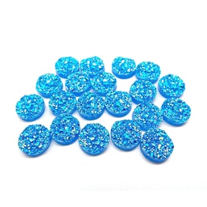 Blue Resin Druzy, 20 Druzy Cabochons, 12mm Round Cabochon, Hair Crafts, Flat Back Druzy, Sparkle Jewelry, Glitter Cabochons, UK Shop