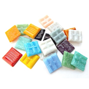 Square Glass Mosaic Tiles 20mm, 50 in Mixed Colours and Patterns for Frames and Mixed Media Artwork
