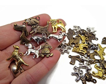 20 Mixed Dog Charms in Gold, Silver, Copper & Bronze, Jewelry Supplies, Metal Animal Jewelry Embellishments or Keyrings, UK Shop