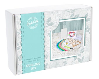 Quilling Kit, Complete Starter Kit, 12 Projects, Make Quilled Cards, Includes Tool, Papers, Quilling Board, Cards and Envelopes, UK Made Kit