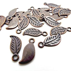 50 Copper Tone Leaf Charms 17mm, Antique Copper Metal Jewelry Making Charms, Small Pendant