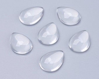 Glass Cabochons, 18mm Teardrop, Pack of 20 or 40, Clear Cabochons, Jewelry Making, Glass Dome Cabochons, Flatback Cabochons, UK Shop