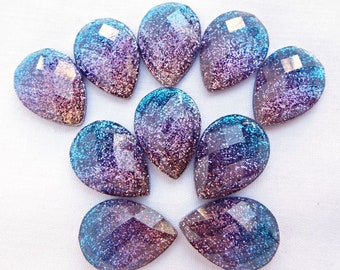 10 Glitter Teardrop Cabochons, Blue Purple Pink, Faceted Teardrop, Flatback Cabochons, Resin Embellishment, Teardrop Shape, UK Shop