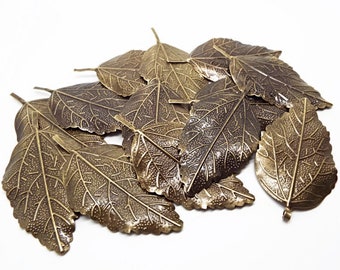 Large Bronze Leaf Pendants, 65mm Leaf Embellishments, Pack of 10 or 20, Flexible Bronze Leaves, Metal Leaf Jewelry, Leaf Charms, UK Supply