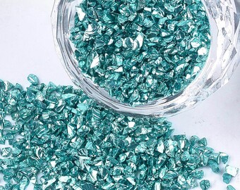 Crushed Glass Chips, Light Sea Green, 2-7mm with Metallic Coating, Inclusions for Resin, Crystal Stones, Resin Geodes, No Hole, UK Shop