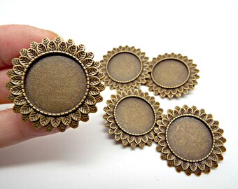 Bronze Brooch Bases, 5 Sunflower Brooch, Round Brooch Setting, 33mm Bronze Setting, Flower Brooches, Brooch Backs, 5 Pin Brooch, UK Seller